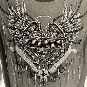Harley Davidson Iridescent Rhinestone Half Sleeve Top